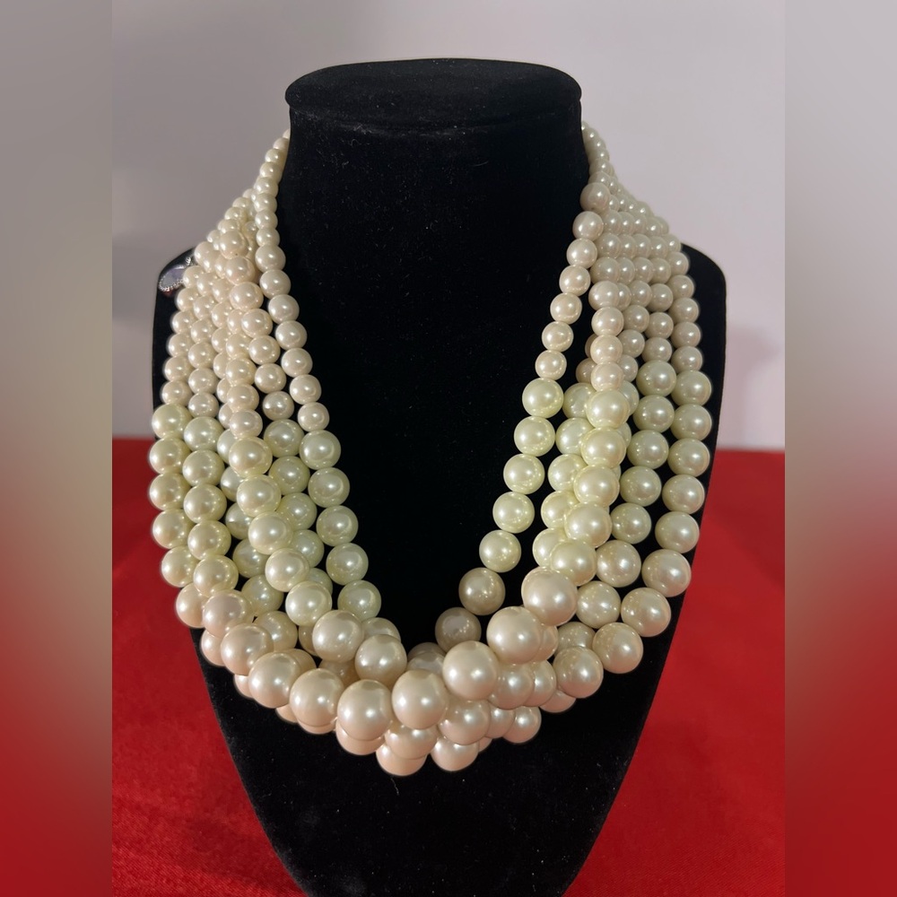 Lia Sophia 6 Strand Bib Necklace Faux Pearl Layered Statement Jewelry Bridal